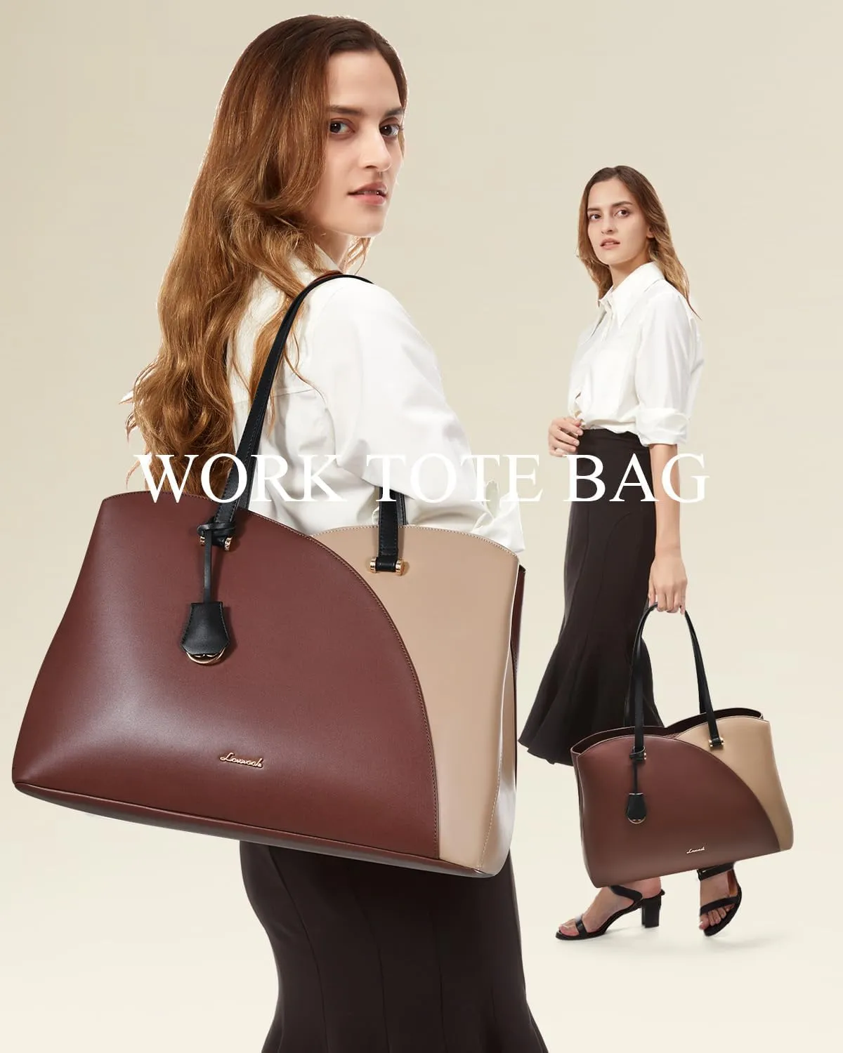 LOVEVOOK 17 Inch Laptop Tote Bag for Women, Work Bags Laptop Bag Teacher Tote Bag, Leather Computer Bag Large Purses Handbag Professional Briefcase, Coffee-Light Brown-Black