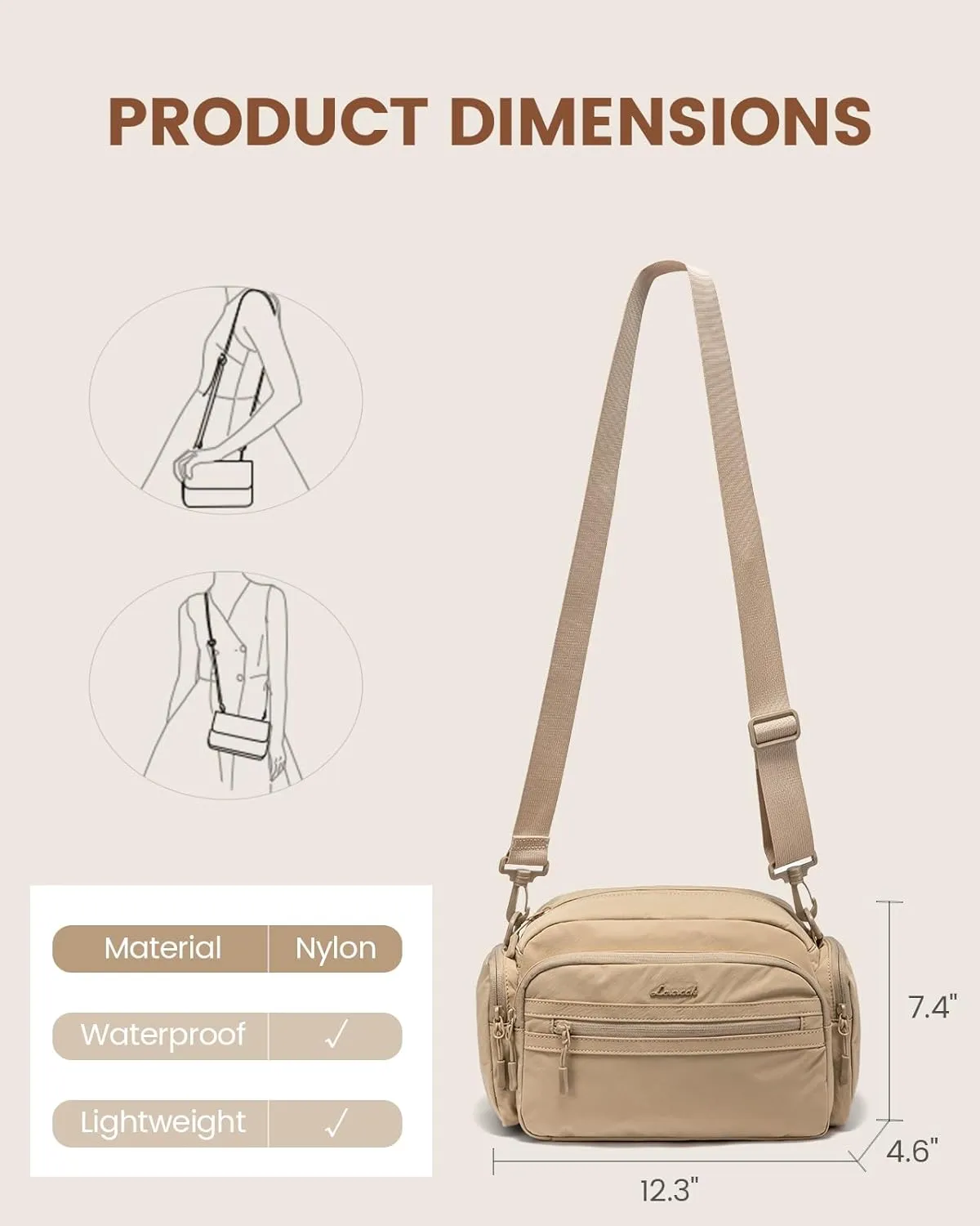 LOVEVOOK Crossbody Bag for Women, Multi-Pockets Purse, Nylon Shoulder Handbags, Water-Resistant & Lightweight