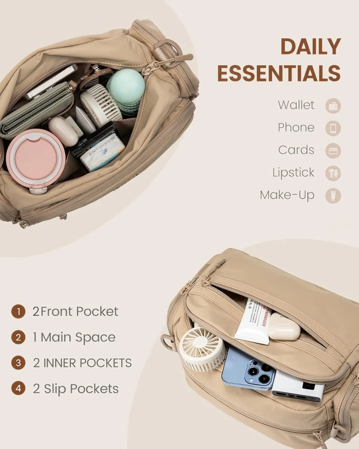 LOVEVOOK Crossbody Bag for Women, Multi-Pockets Purse, Nylon Shoulder Handbags, Water-Resistant & Lightweight