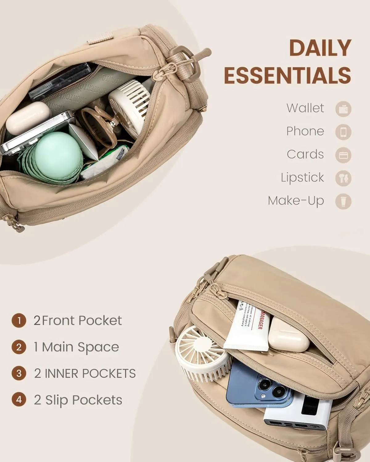 LOVEVOOK Crossbody Bag for Women, Multi-Pockets Purse, Nylon Shoulder Handbags, Water-Resistant & Lightweight