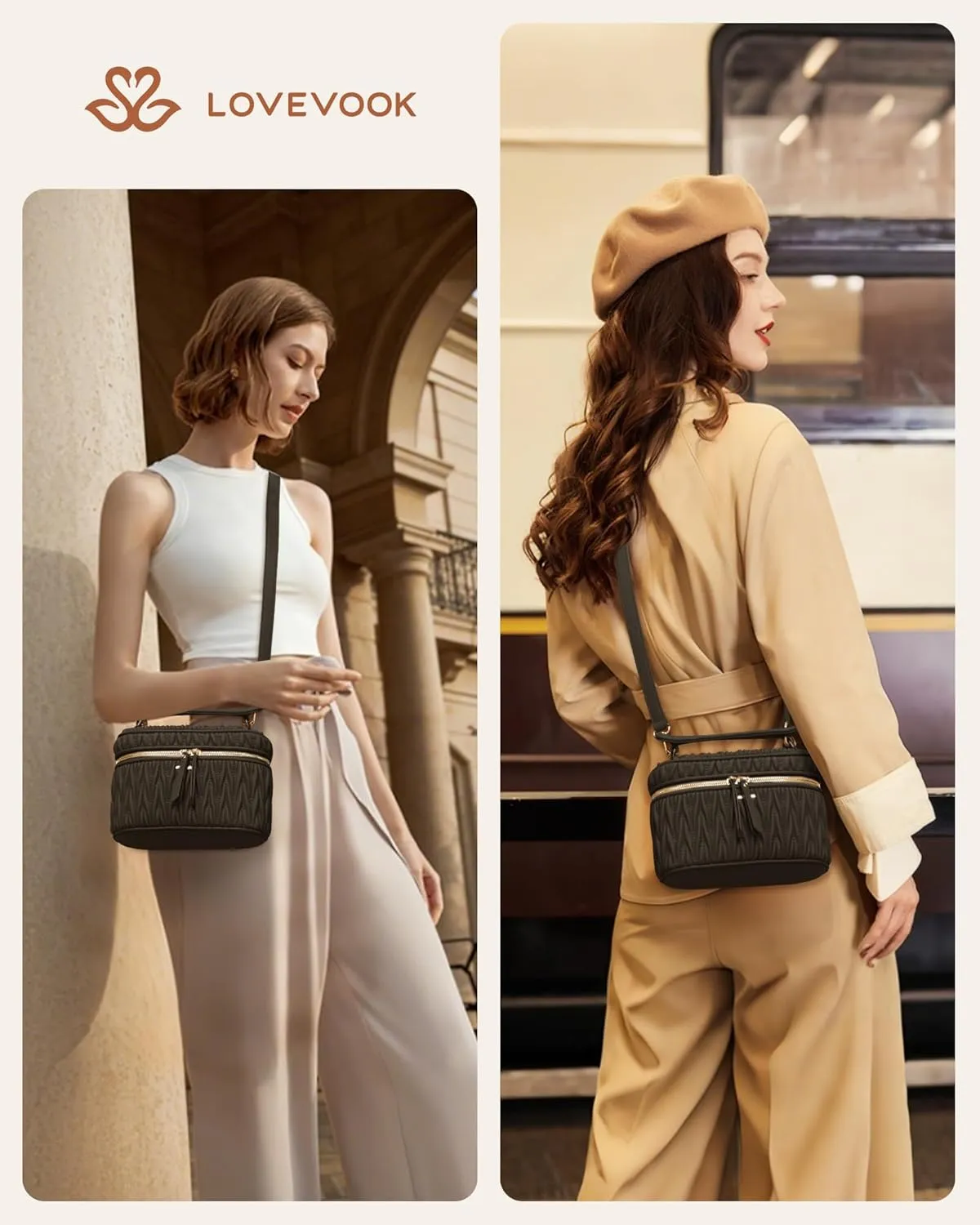 LOVEVOOK Crossbody Bags for Women, Quilted Crossbody Purses for Women, Small Shoulder Handbags for Daily, Work, Travel, Gifts