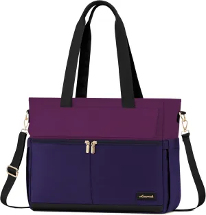 LOVEVOOK Laptop Bag for Women 15.6 Inch Laptop Tote Bag Large Capacity Work Bags Mutiple Pockets Teacher Bags with Removable Strap Water Resistant Computer Purse for Business Travel, Dark Purple-Black