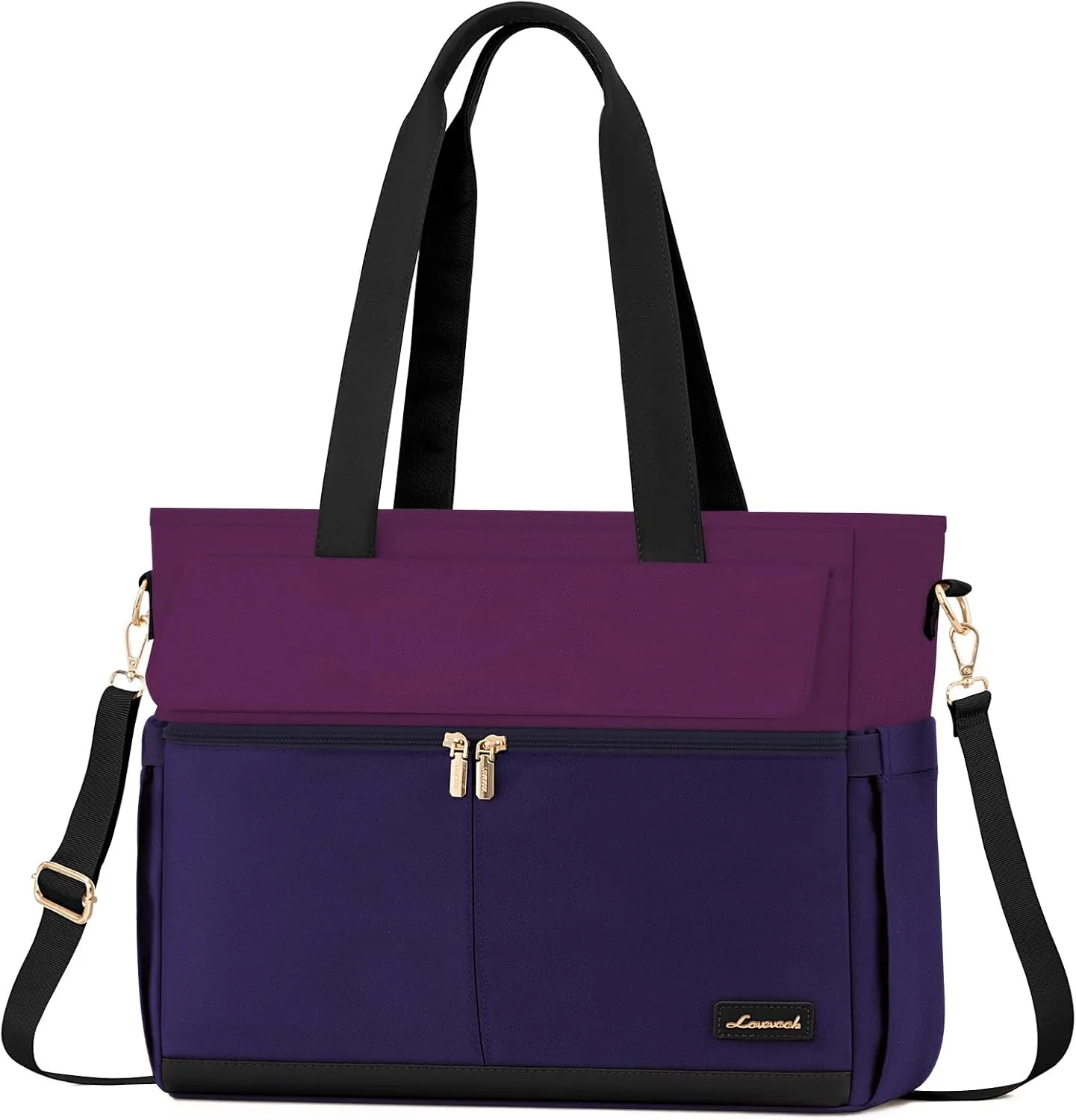 LOVEVOOK Laptop Bag for Women 15.6 Inch Laptop Tote Bag Large Capacity Work Bags Mutiple Pockets Teacher Bags with Removable Strap Water Resistant Computer Purse for Business Travel, Dark Purple-Black