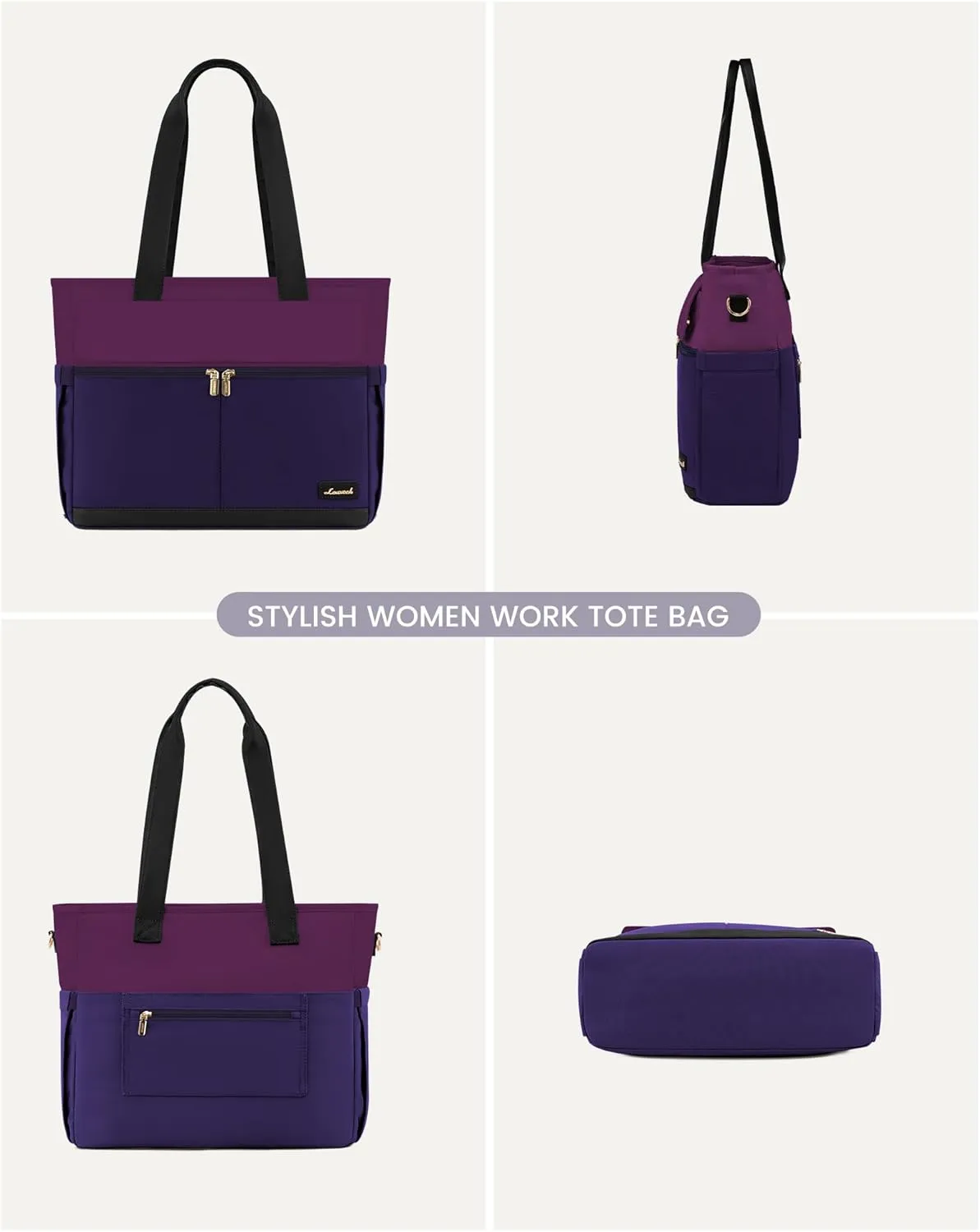 LOVEVOOK Laptop Bag for Women 15.6 Inch Laptop Tote Bag Large Capacity Work Bags Mutiple Pockets Teacher Bags with Removable Strap Water Resistant Computer Purse for Business Travel, Dark Purple-Black