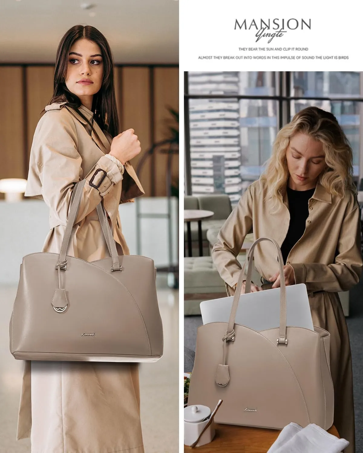 LOVEVOOK Teacher Tote Bag for Women, Work Bags Laptop Bag, Professional 15.6 Inch Leather Computer Bag, Large Purses Handbag Briefcase, Taupe