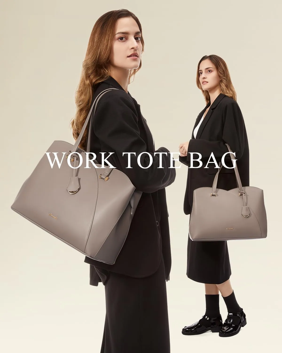 LOVEVOOK Teacher Tote Bag for Women, Work Bags Laptop Bag, Professional 15.6 Inch Leather Computer Bag, Large Purses Handbag Briefcase, Taupe