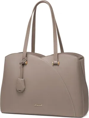 LOVEVOOK Teacher Tote Bag for Women, Work Bags Laptop Bag, Professional 15.6 Inch Leather Computer Bag, Large Purses Handbag Briefcase, Taupe