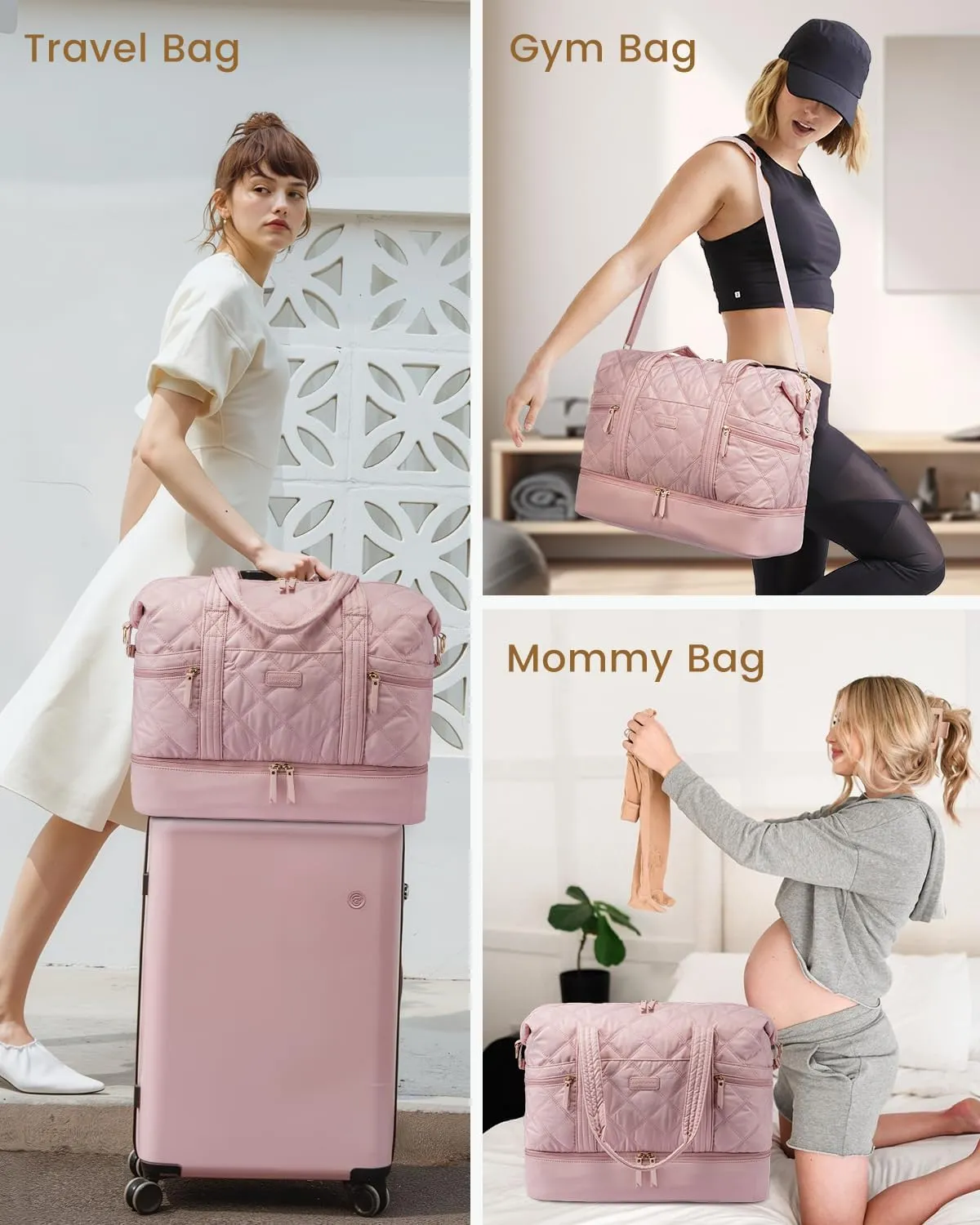 LOVEVOOK Travel Duffle Bag, Lightweight Weekender Bags for Women with Shoe Compartment, Puffer Gym Bag Personal Item Travel Bag, Quilted Carry On Overnight Bags and Hospital Bag for Labor and Delivery