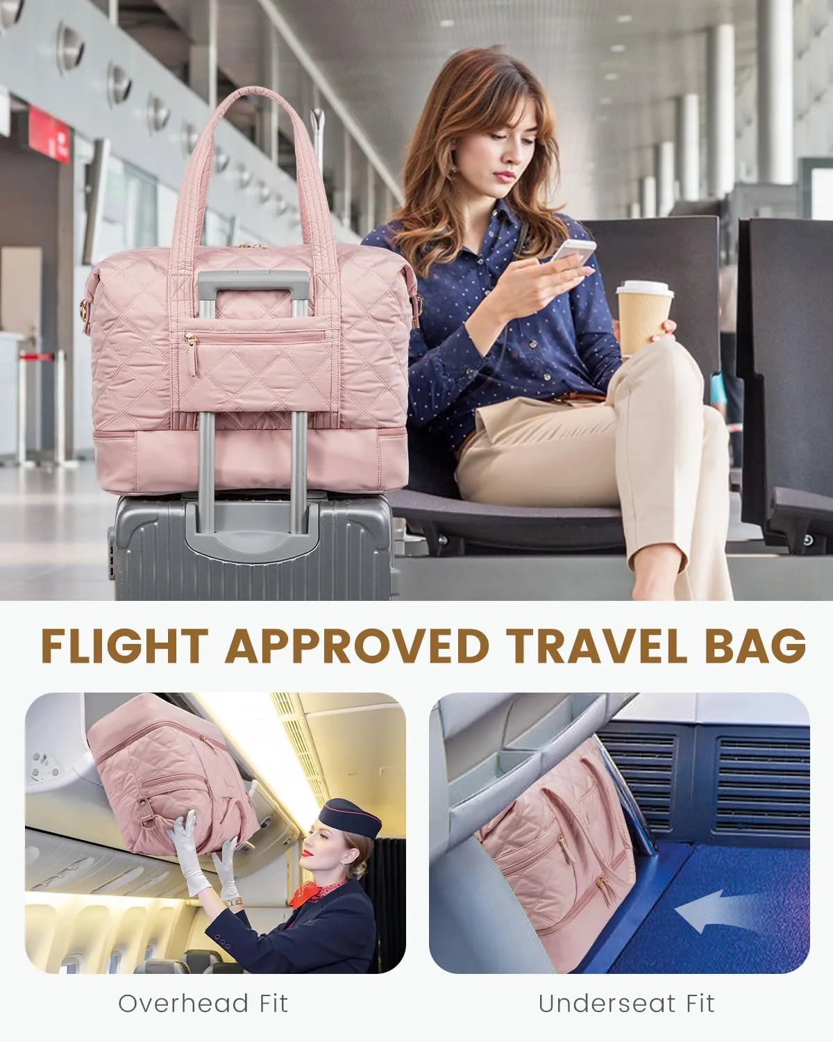 LOVEVOOK Travel Duffle Bag, Lightweight Weekender Bags for Women with Shoe Compartment, Puffer Gym Bag Personal Item Travel Bag, Quilted Carry On Overnight Bags and Hospital Bag for Labor and Delivery