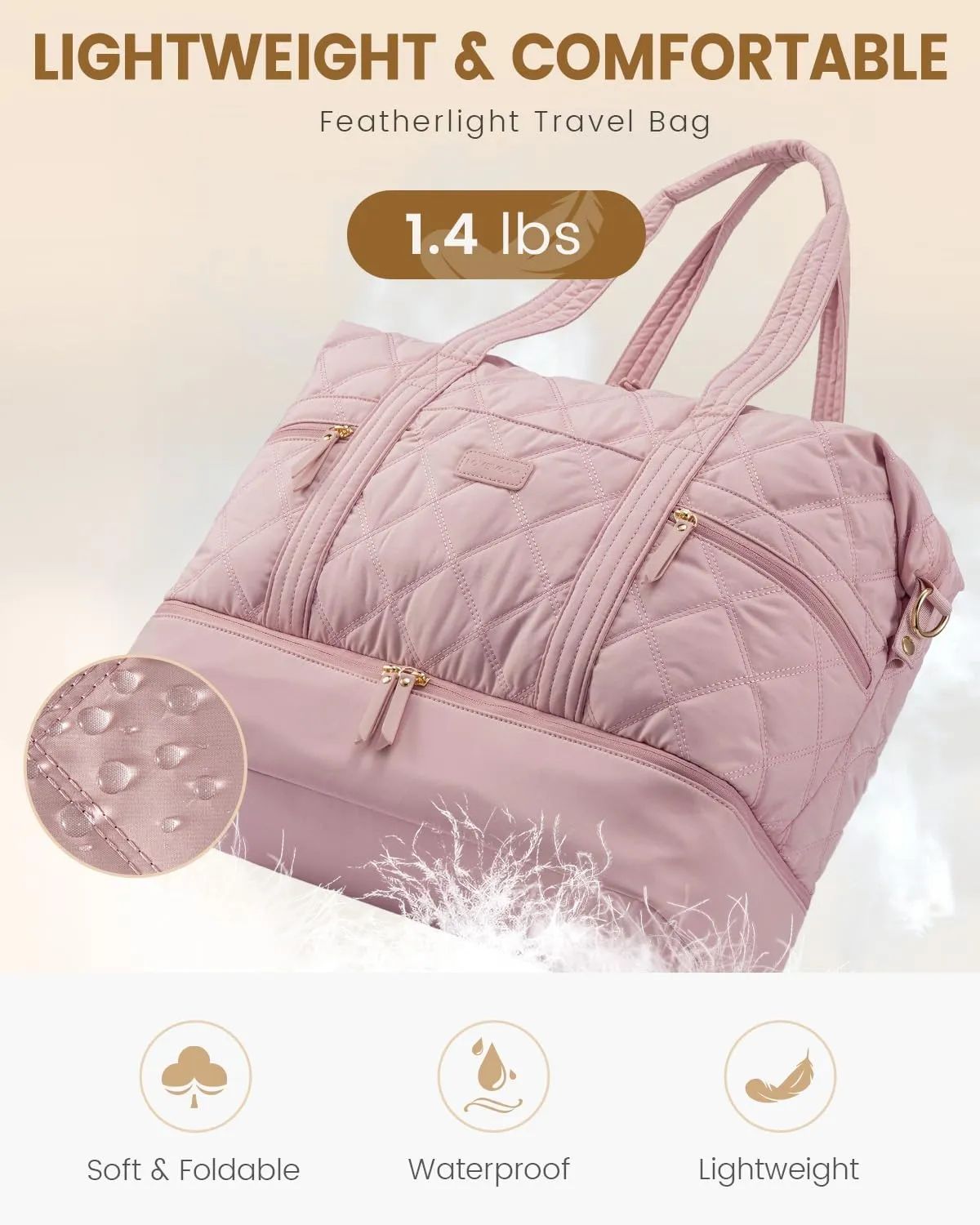LOVEVOOK Travel Duffle Bag, Lightweight Weekender Bags for Women with Shoe Compartment, Puffer Gym Bag Personal Item Travel Bag, Quilted Carry On Overnight Bags and Hospital Bag for Labor and Delivery