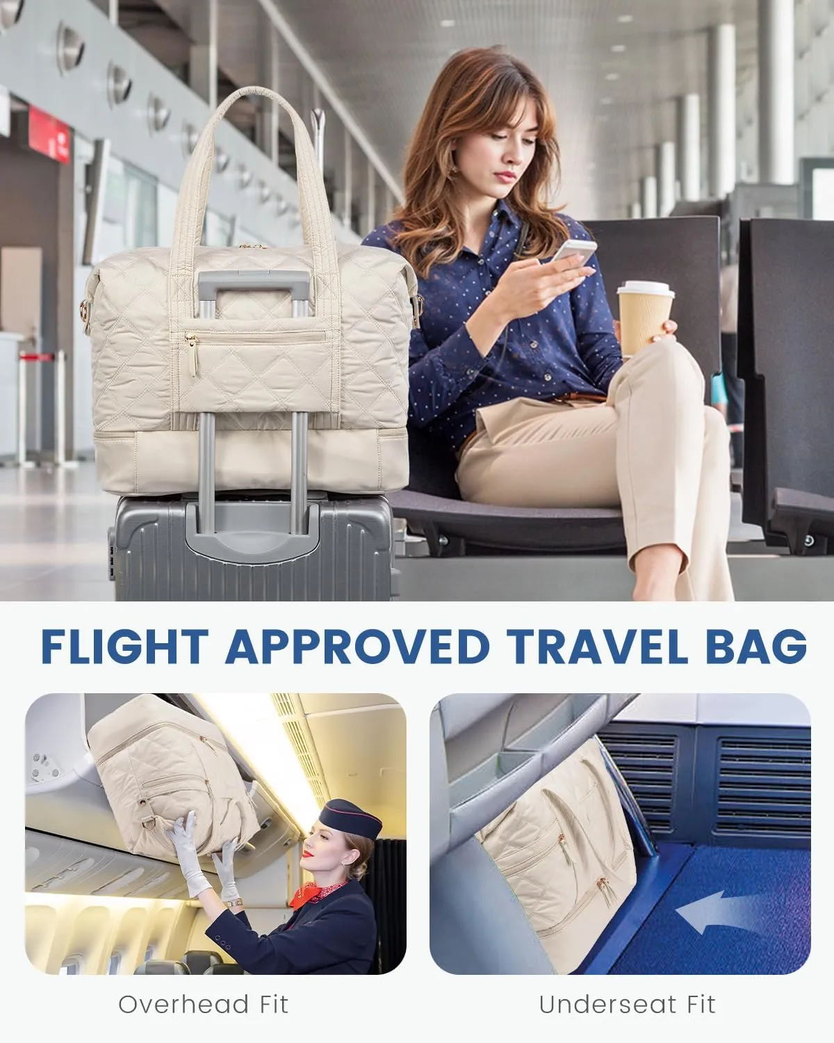 LOVEVOOK Travel Duffle Bag, Lightweight Weekender Bags for Women with Shoe Compartment, Puffer Gym Bag Personal Item Travel Bag, Quilted Carry On Overnight Bags and Hospital Bag for Labor and Delivery