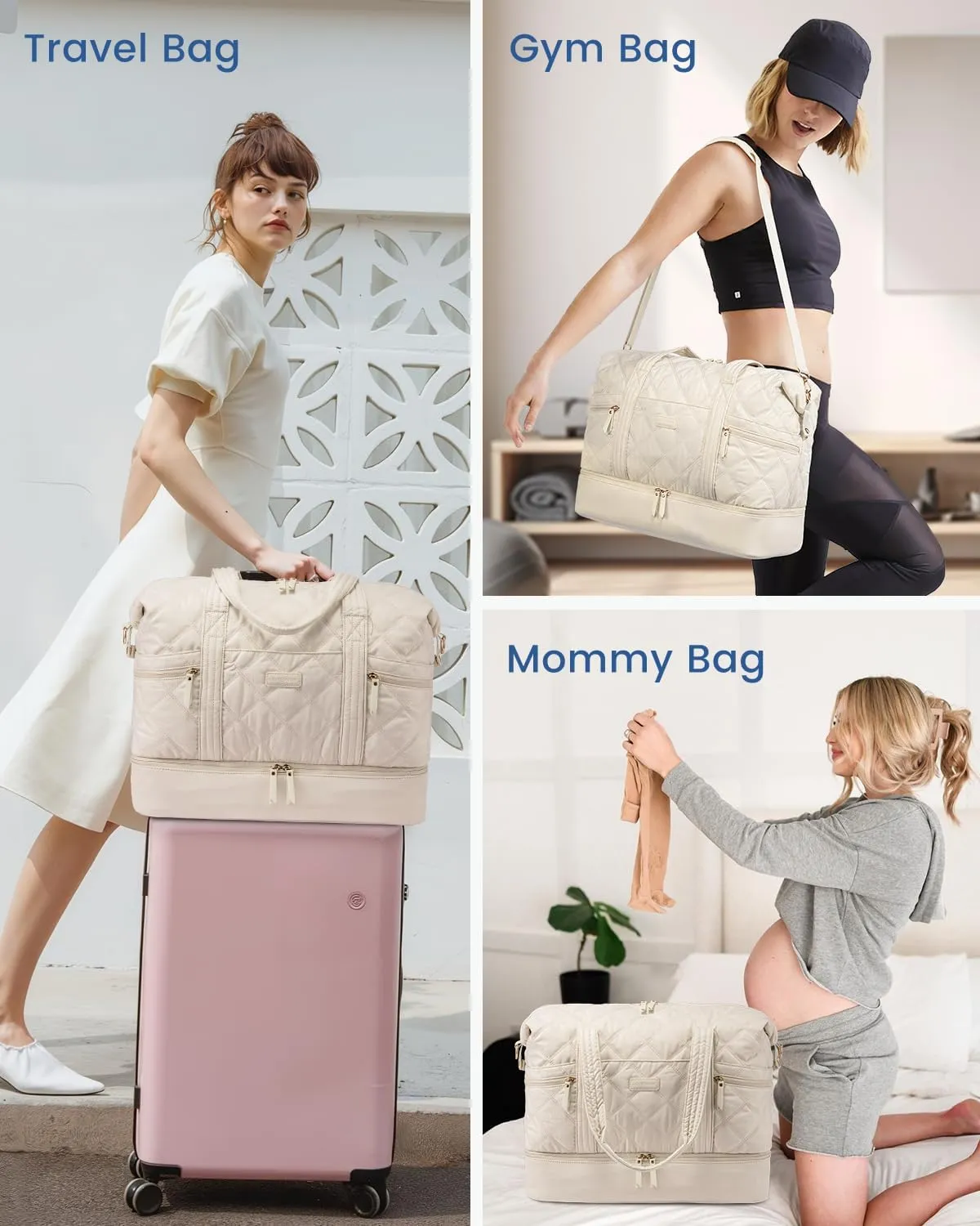 LOVEVOOK Travel Duffle Bag, Lightweight Weekender Bags for Women with Shoe Compartment, Puffer Gym Bag Personal Item Travel Bag, Quilted Carry On Overnight Bags and Hospital Bag for Labor and Delivery