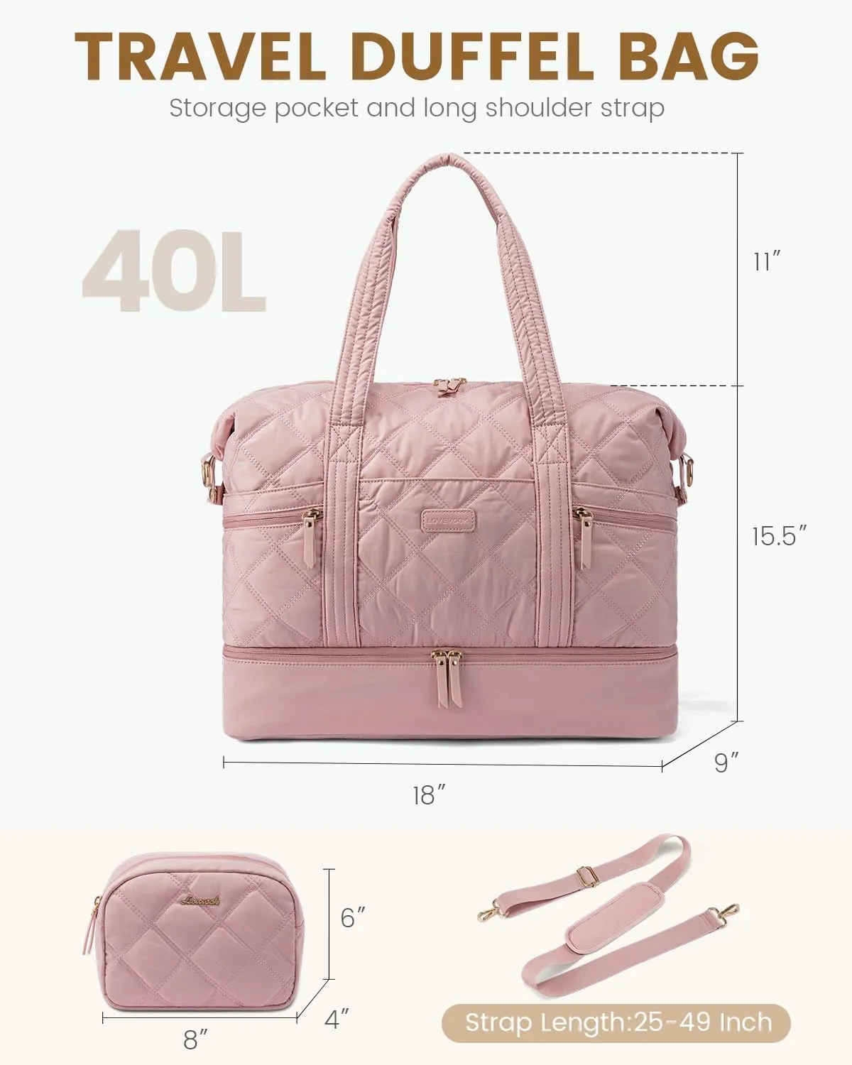 LOVEVOOK Travel Duffle Bag, Lightweight Weekender Bags for Women with Shoe Compartment, Puffer Gym Bag Personal Item Travel Bag, Quilted Carry On Overnight Bags and Hospital Bag for Labor and Delivery