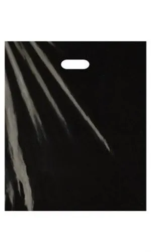 Low Density Plastic with Die Cut Handle, Glossy Retail Bags, Boutique, Goodie Bags, Party, Stores, Clothes, Reusable Gifts, Trade Show 15X18 X4 Inches-Black -Lot of 500