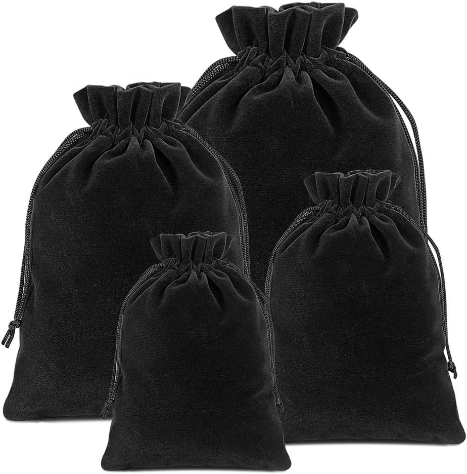 Lucky Monet 25/50/100PCS Velvet Drawstring Bags Jewelry Pouches for Christmas Birthday Party Wedding Favors Gift Candy Headphones Art and DIY Craft (100Pcs, Black, 4” x 6”)