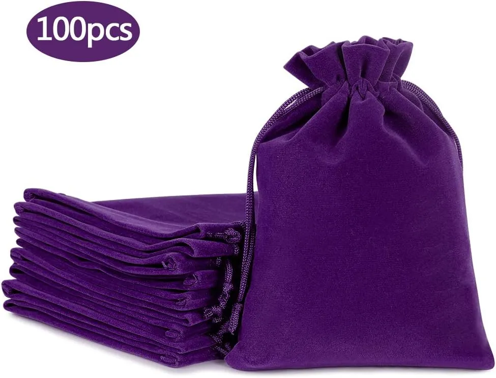Lucky Monet 25/50/100PCS Velvet Drawstring Bags Jewelry Pouches for Christmas Birthday Party Wedding Favors Gift Candy Headphones Art and DIY Craft (100Pcs, Purple, 5” x 7”)