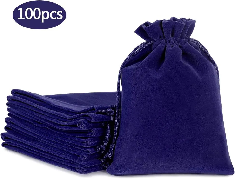 Lucky Monet 25/50/100PCS Velvet Drawstring Bags Jewelry Pouches for Christmas Birthday Party Wedding Favors Gift Candy Headphones Art and DIY Craft (100Pcs, Royal Blue, 2.8” x 3.5”)