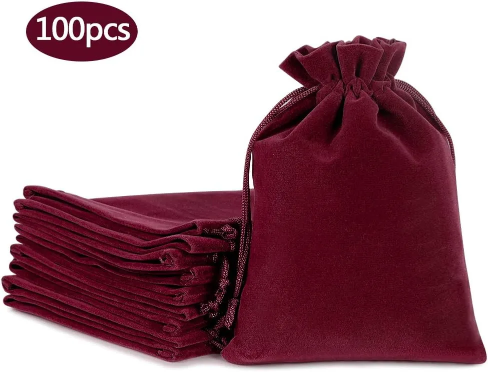 Lucky Monet 25/50/100PCS Velvet Drawstring Bags Jewelry Pouches for Christmas Birthday Party Wedding Favors Gift Candy Headphones Art and DIY Craft (100Pcs, Wine Red, 2.8” x 3.5”)