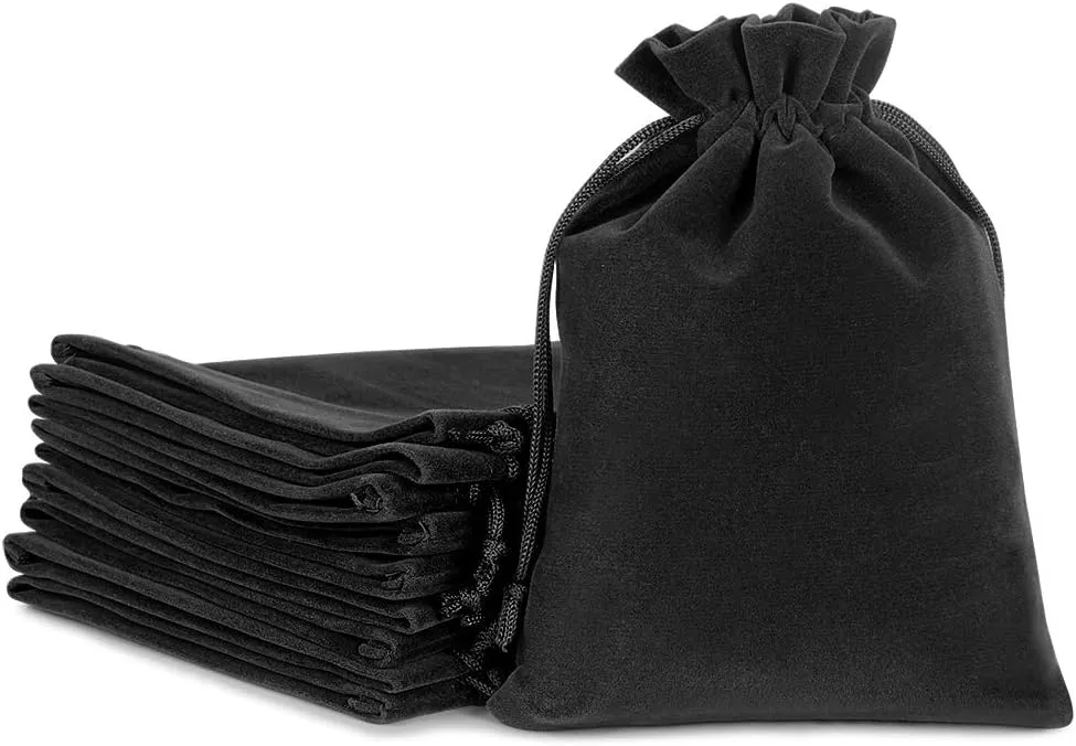 Lucky Monet 25/50/100PCS Velvet Drawstring Bags Jewelry Pouches for Christmas Birthday Party Wedding Favors Gift Candy Headphones Art and DIY Craft (25Pcs, Black, 4” x 6”)