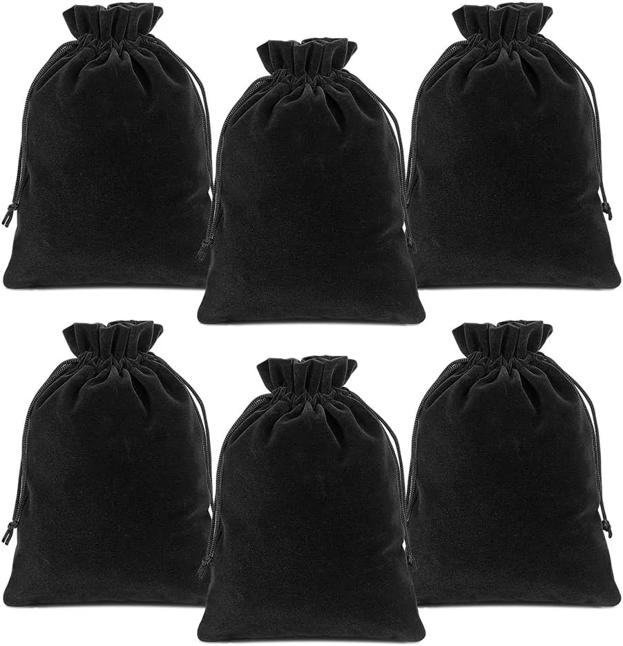 Lucky Monet 25/50/100PCS Velvet Drawstring Bags Jewelry Pouches for Christmas Birthday Party Wedding Favors Gift Candy Headphones Art and DIY Craft (25Pcs, Black, 4” x 6”)