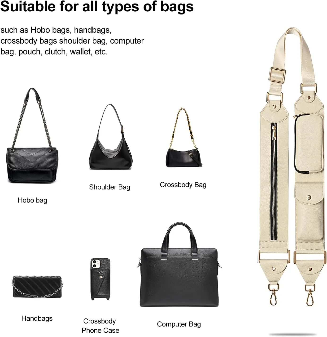 LUCKYCOIN Replacement Crossbody Staps,Wide Vegan Leather Shoulder Strap,Adjustable Universal Crossbody Purse Strap