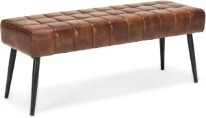 LUE BONA 44.5” Ottoman Bench, Leather Tufted Upholstered Bedroom Benches, Modern Footrest Stool Accent Bench with Metal Legs Storage for Entryway, Dining Room, End of Bed, Foyer, 300LB, Red Brown