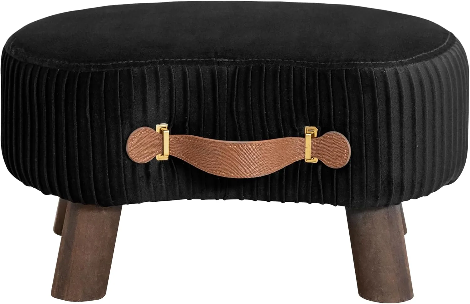 LUE BONA Small Curved Foot Stool with Handle, Black Velvet Footstool and Ottomans, Modern Foot Rest with Wooden Legs, Step Stool with Padded Seat for Couch, Living Room…