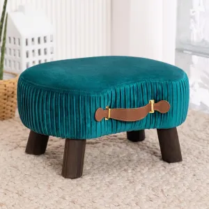 LUE BONA Small Curved Foot Stool with Handle, Velvet Footstool and Ottomans, Modern Foot Rest with Wooden Legs, Step Stool with Padded Seat for Couch, Living Room, Teal…