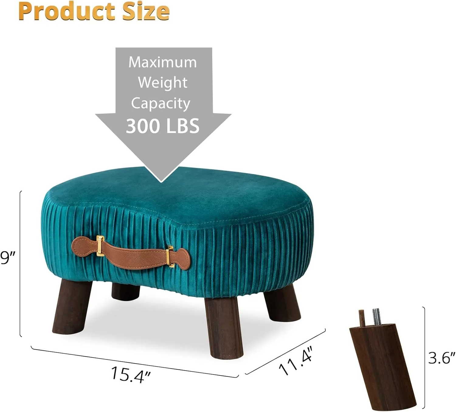 LUE BONA Small Curved Foot Stool with Handle, Velvet Footstool and Ottomans, Modern Foot Rest with Wooden Legs, Step Stool with Padded Seat for Couch, Living Room, Teal…