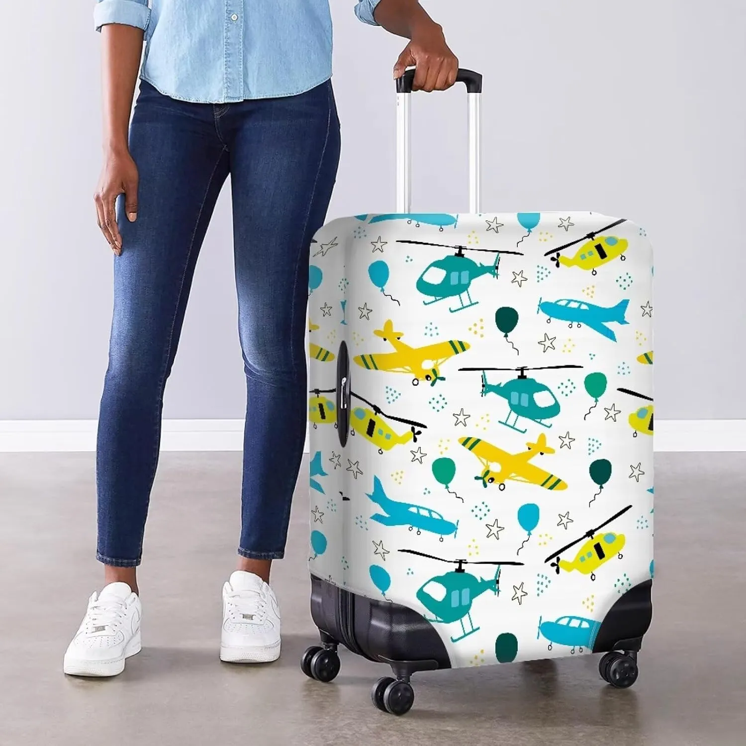 Luggage Cover, Travel Bags Protector with Zippered Bottom Easy to Install Lightweight Suitcase Covers Easy to Install with Zippered for Travel Airplane Print