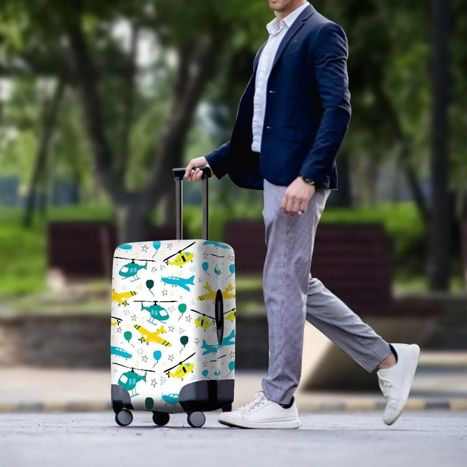 Luggage Cover, Travel Bags Protector with Zippered Bottom Easy to Install Lightweight Suitcase Covers Easy to Install with Zippered for Travel Airplane Print