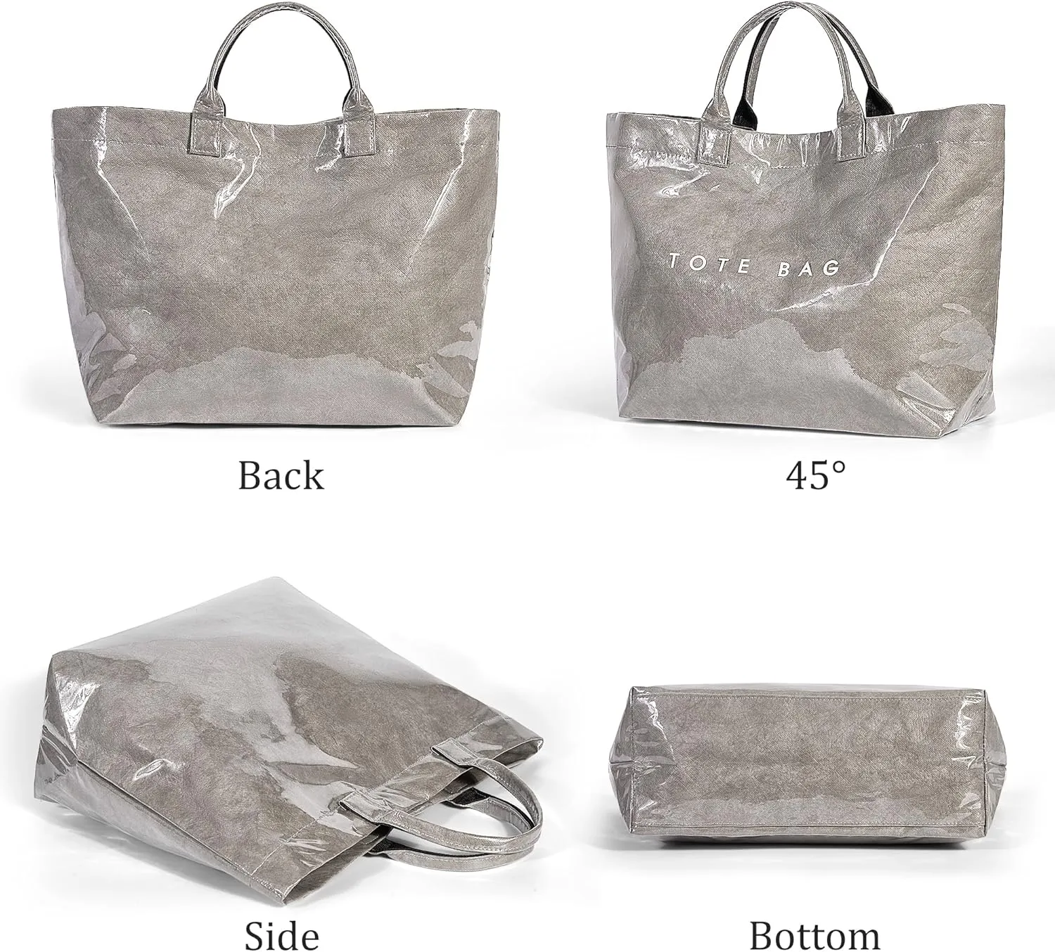 Lushandy PVC Tote Bag Women's Letters Print Large Kraft Paper Carry All Bag Top Handle Clear Hobo Handbag