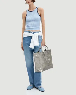 Lushandy PVC Tote Bag Women's Letters Print Large Kraft Paper Carry All Bag Top Handle Clear Hobo Handbag