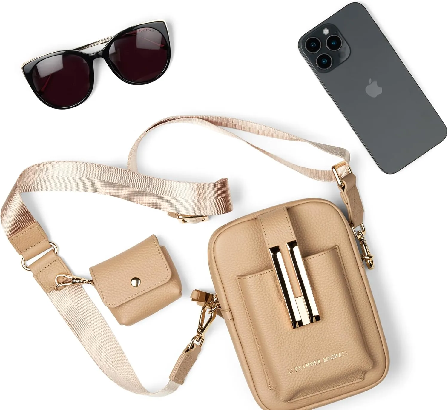 Luxe Luna Crossbody Bag with Adjustable Strap – Premium Pebbled Leather, Gold-Tone Hardware, Easy Cell Phone Access