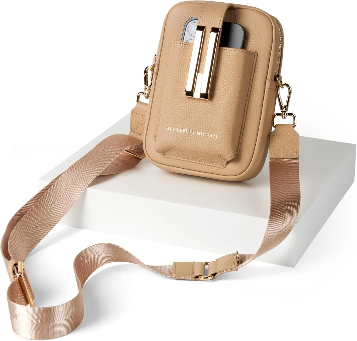 Luxe Luna Crossbody Bag with Adjustable Strap – Premium Pebbled Leather, Gold-Tone Hardware, Easy Cell Phone Access