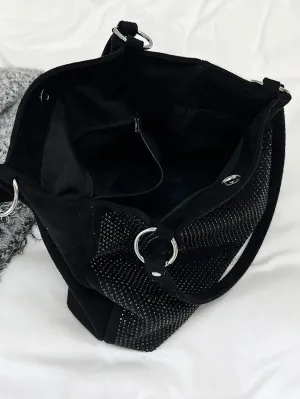 Luxury Shining Diamond Rhinestone Top handle Tote Bag for Women Stylish Hobo Shoulder bag Deerskin Velvet Handbag for Ladies