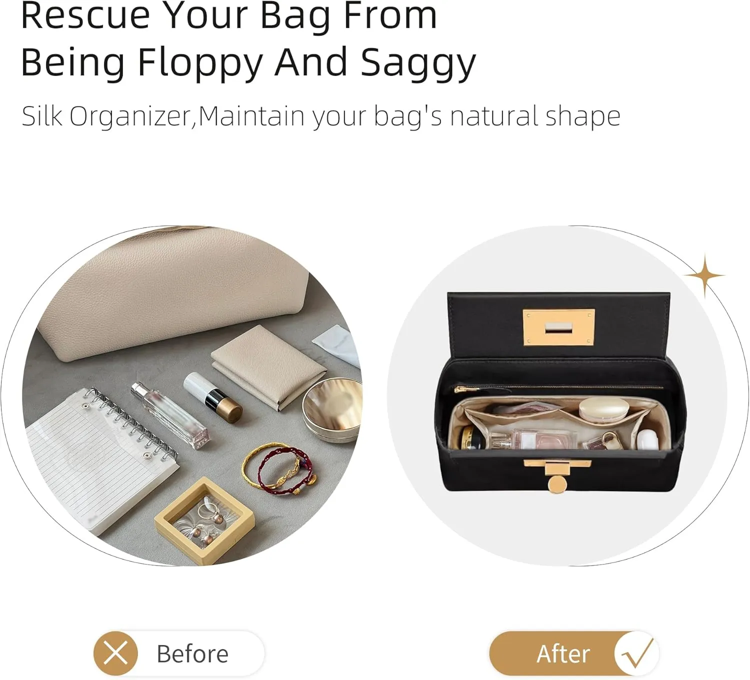 Luxury Silk Purse Organizer for Hermes 2424 Mini/29/35, Champagne