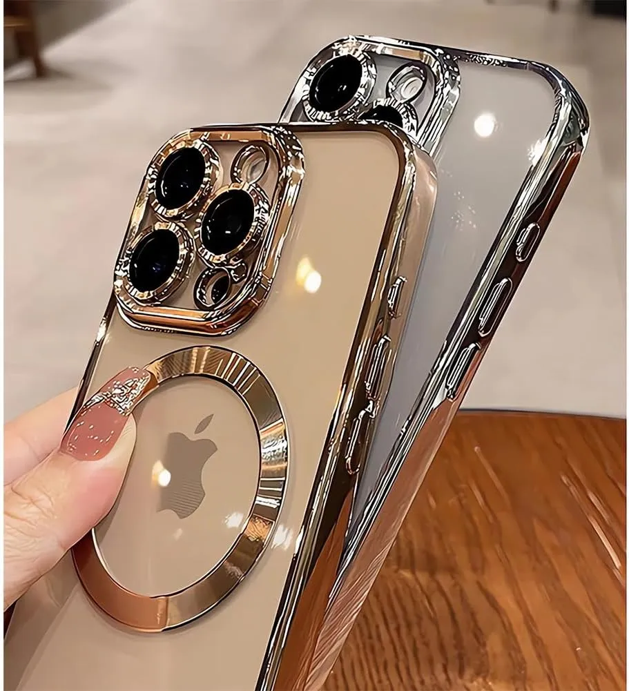 LXK Magnetic Case for iPhone 16 Pro Max 6.9" Compatible with MagSafe, Military-Grade Protection, with Camera Protector, Clear Scratch-Resistant Back Cover for iPhone 16 Pro Max - Gold