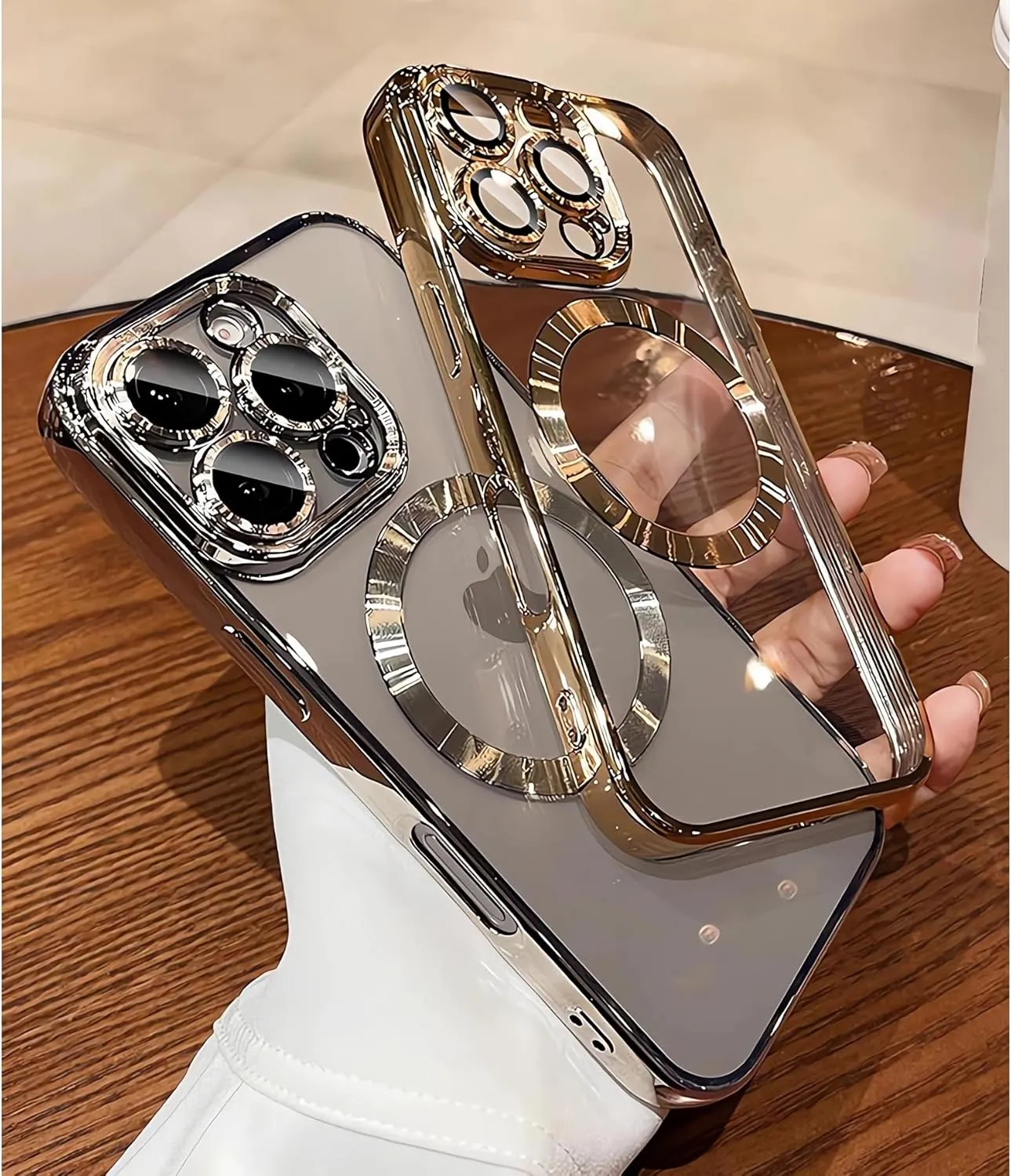 LXK Magnetic Case for iPhone 16 Pro Max 6.9" Compatible with MagSafe, Military-Grade Protection, with Camera Protector, Clear Scratch-Resistant Back Cover for iPhone 16 Pro Max - Gold