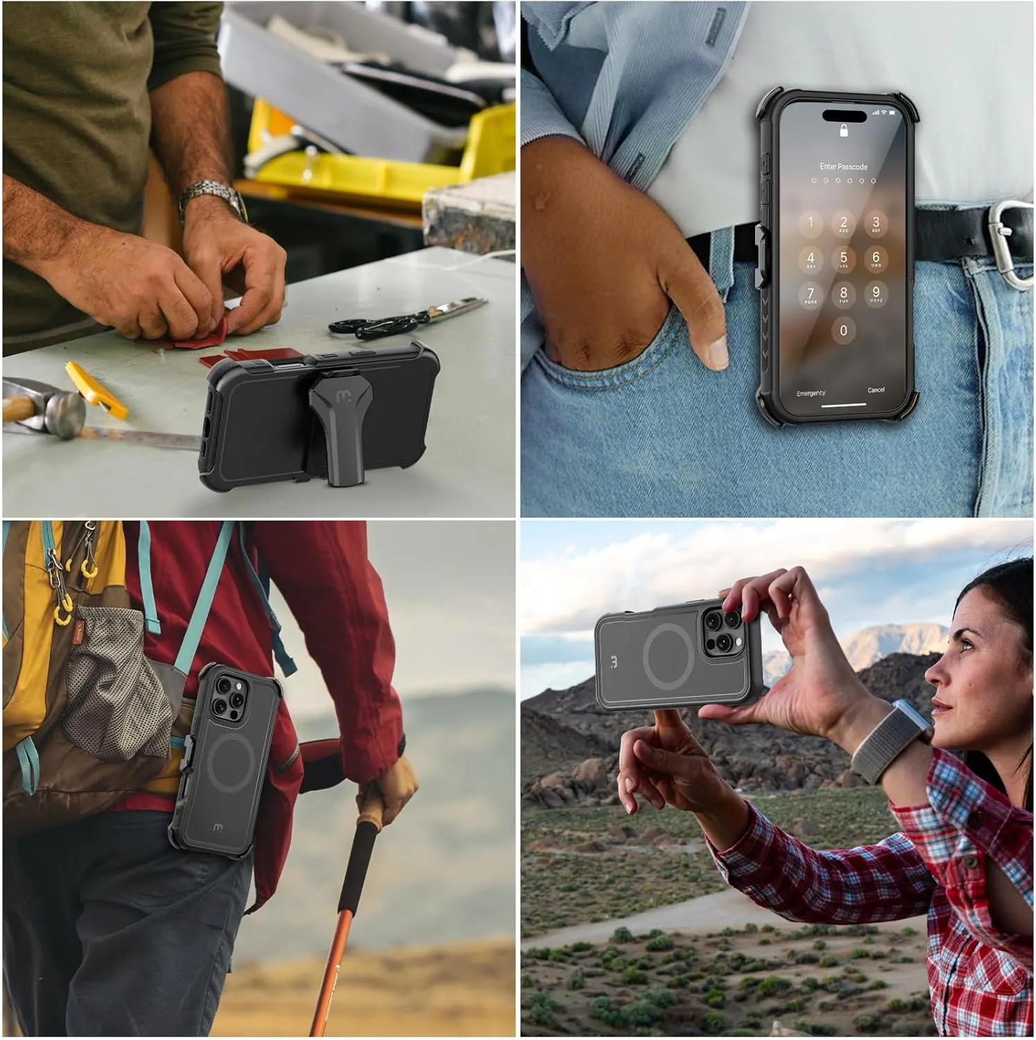 M MYBAT PRO Maverick Series iPhone 16 Pro 6.3 Case with Belt Clip Holster,[Compatible with Magsafe] w/Screen Protector,Anti-Drop,Shockproof,with 360°Rotating Kickstand,Heavy Duty Protection Black