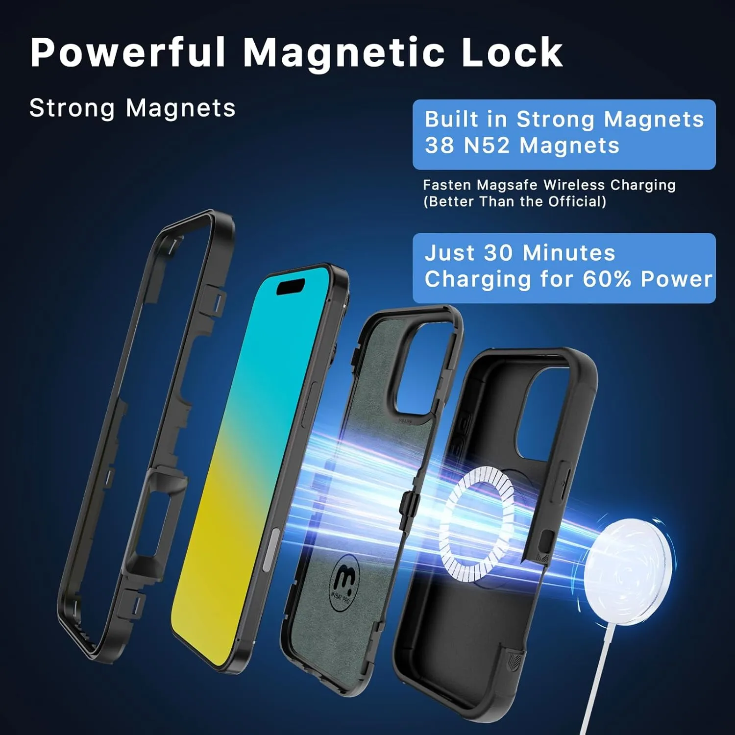 M MYBAT PRO Maverick Series iPhone 16 Pro 6.3 Case with Belt Clip Holster,[Compatible with Magsafe] w/Screen Protector,Anti-Drop,Shockproof,with 360°Rotating Kickstand,Heavy Duty Protection Black
