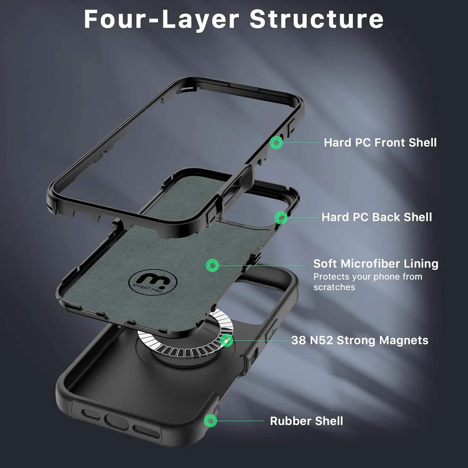 M MYBAT PRO Maverick Series iPhone 16 Pro 6.3 Case with Belt Clip Holster,[Compatible with Magsafe] w/Screen Protector,Anti-Drop,Shockproof,with 360°Rotating Kickstand,Heavy Duty Protection Black
