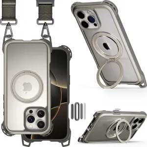 MAGEASY Designed for iPhone 16 Pro Max Case with 360° Stand - [Camera Control Button Coverage] 25ft Ultimate Drop Protection Compatible with MagSafe, Aluminum Frame | Odyssey Ultra M