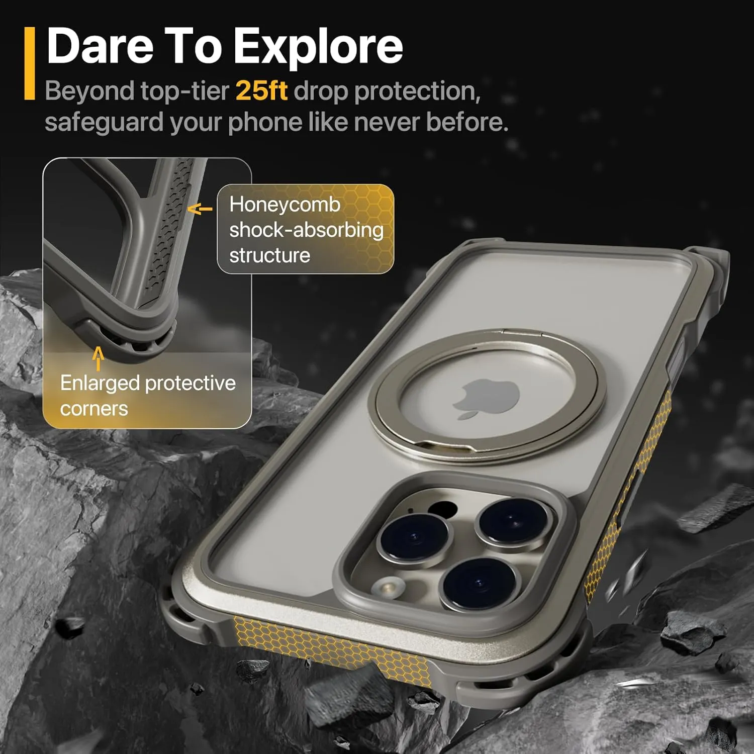 MAGEASY Designed for iPhone 16 Pro Max Case with 360° Stand - [Camera Control Button Coverage] 25ft Ultimate Drop Protection Compatible with MagSafe, Aluminum Frame | Odyssey Ultra M
