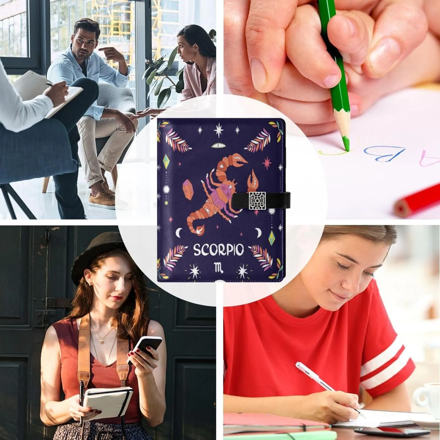 Magic Crayfish A5 Binder 6 Ring Refillable PU Leather Notebook Journal with Magnetic Buckle Closure Loose Leaf Travel Office Planner Budget Binder Notepad Portfolio, Zodiac Sign