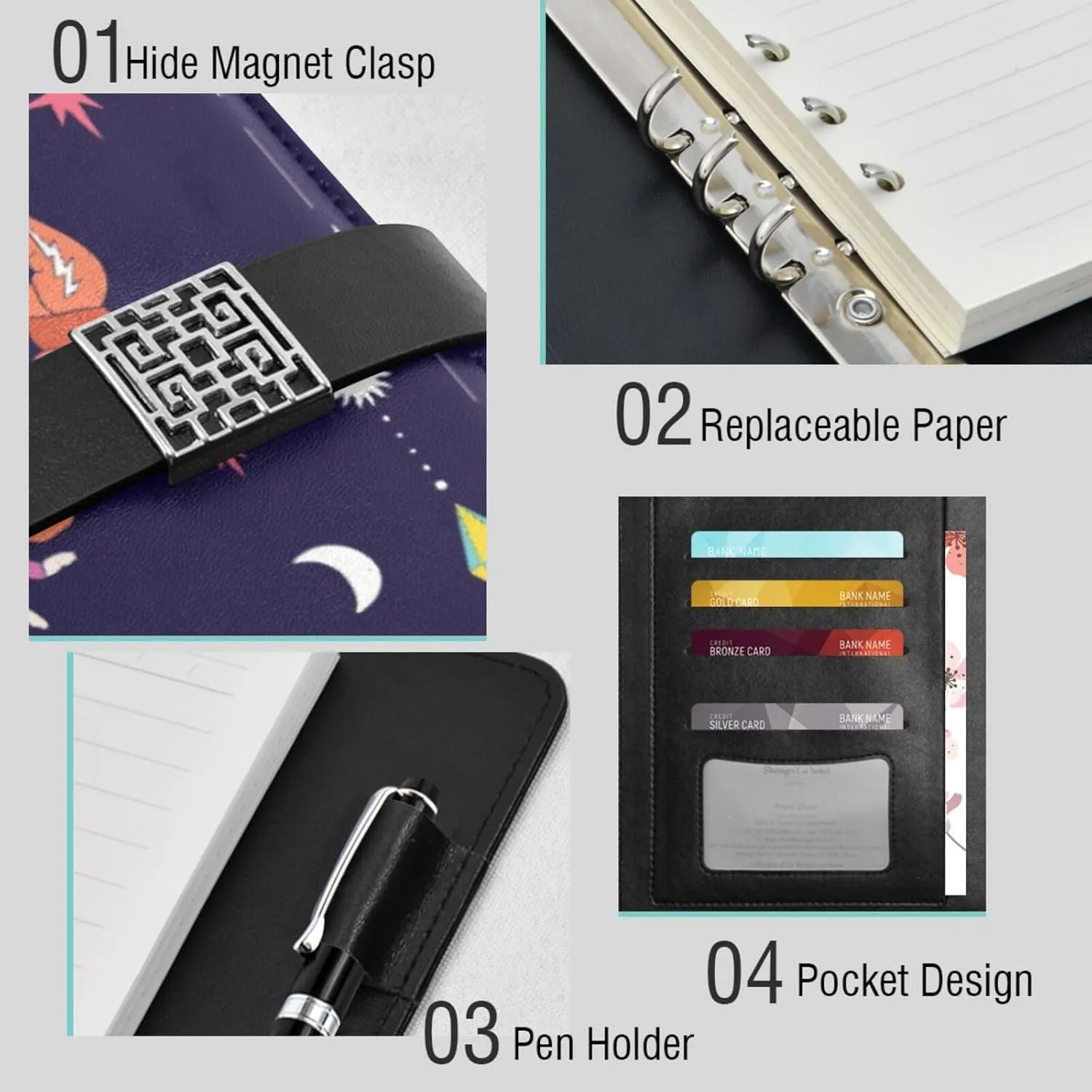 Magic Crayfish A5 Binder 6 Ring Refillable PU Leather Notebook Journal with Magnetic Buckle Closure Loose Leaf Travel Office Planner Budget Binder Notepad Portfolio, Zodiac Sign