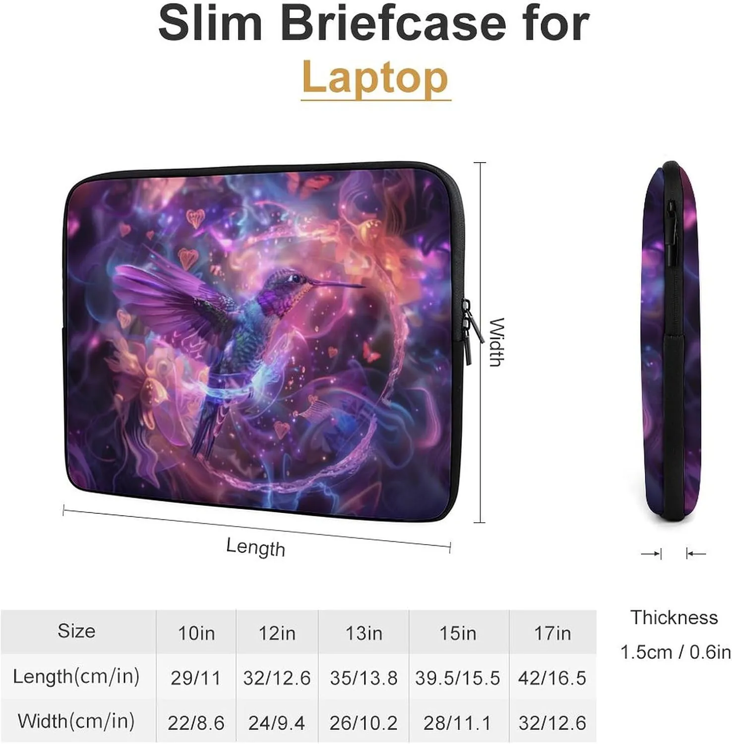 Magic Love Fog Hummingbird Laptop Sleeve 13/15 Inch Briefcase Cover Shockproof Protective Case Handbags Portable Laptop Bag