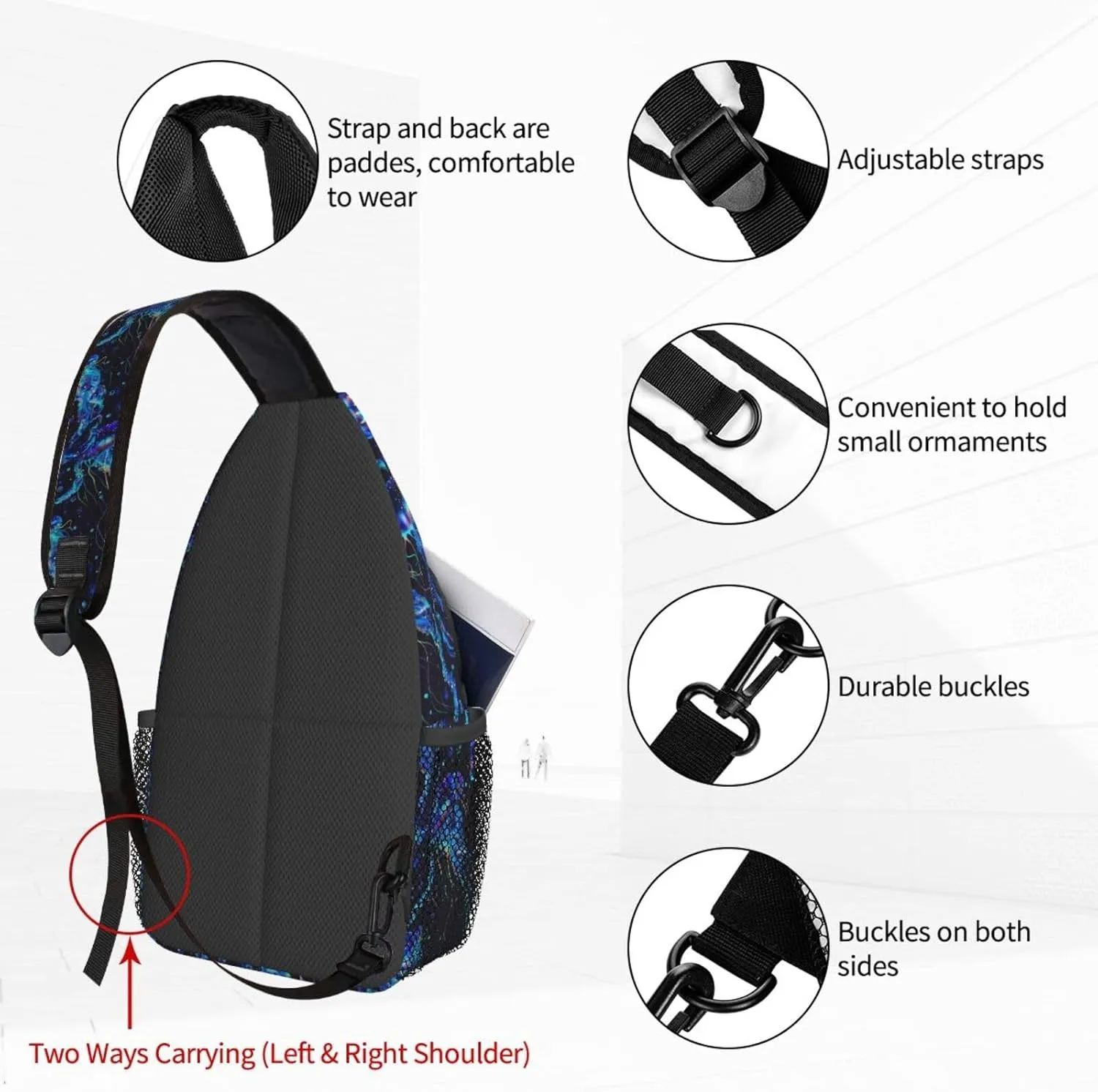 Magical Jellyfish Blue Sling Bag For Women Crossbody Shoulder Bag Casual Daypack Backpacks Men Chest Bag Gym Cycling Travel Hiking