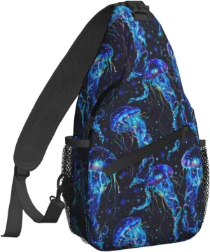 Magical Jellyfish Blue Sling Bag For Women Crossbody Shoulder Bag Casual Daypack Backpacks Men Chest Bag Gym Cycling Travel Hiking