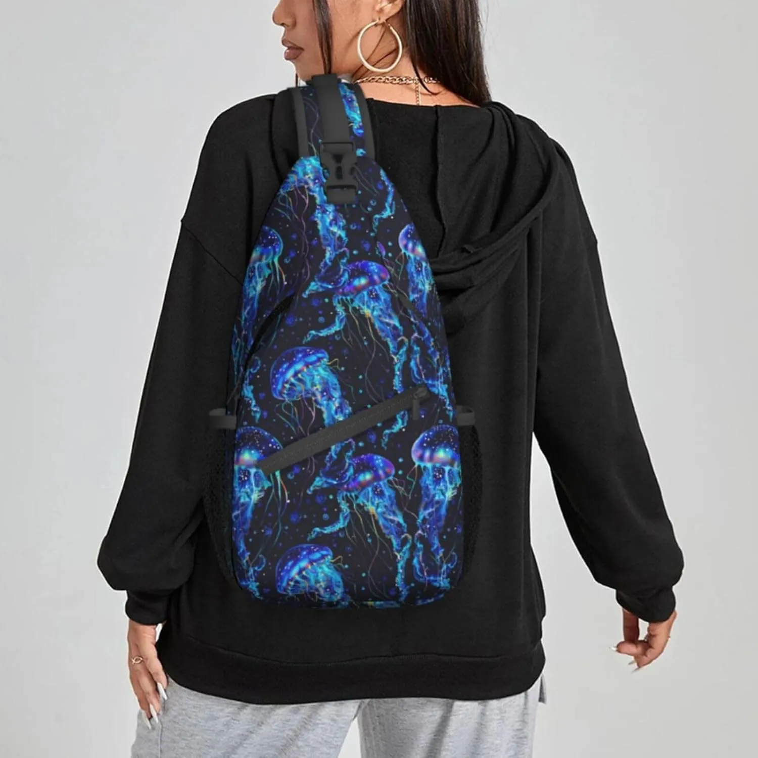 Magical Jellyfish Blue Sling Bag For Women Crossbody Shoulder Bag Casual Daypack Backpacks Men Chest Bag Gym Cycling Travel Hiking